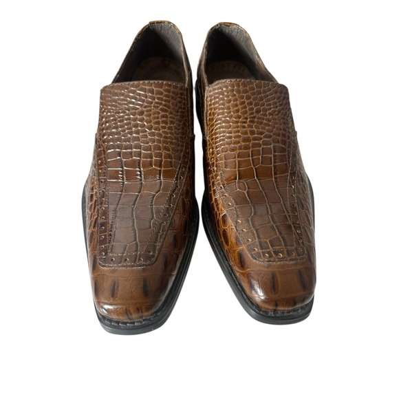 Stacy Adams Loafers‎ Shoes Men\'s 9 M Brown Leather Croc Print Slip On Designer main image 4